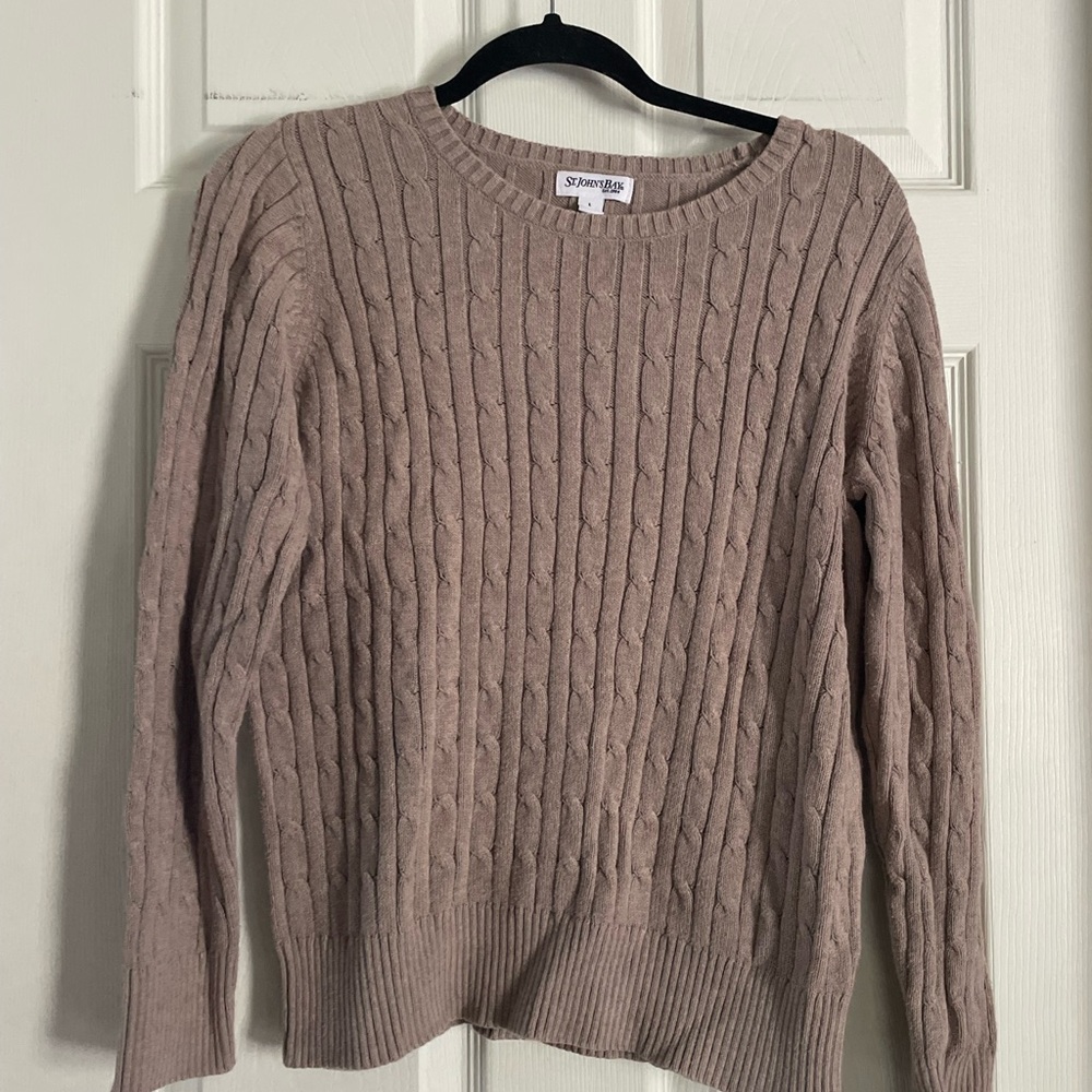St. John's Bay Women's Cable Knit Crew Sweater - Mauve Taupe